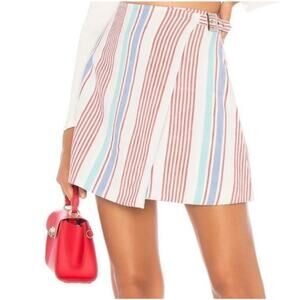 NWT L'Academie Belted Wrap Mini Skirt Red White Blue Striped Size Large